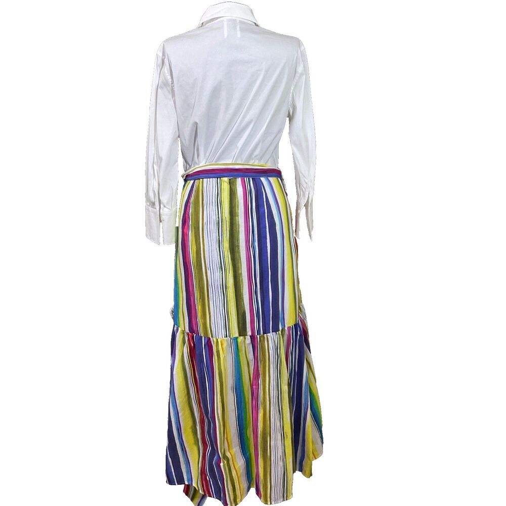 Sara Roka Madlyn Maxi shirt wrap dress 46/US 10 multicolor ruffle Italy pockets - Picture 3 of 13